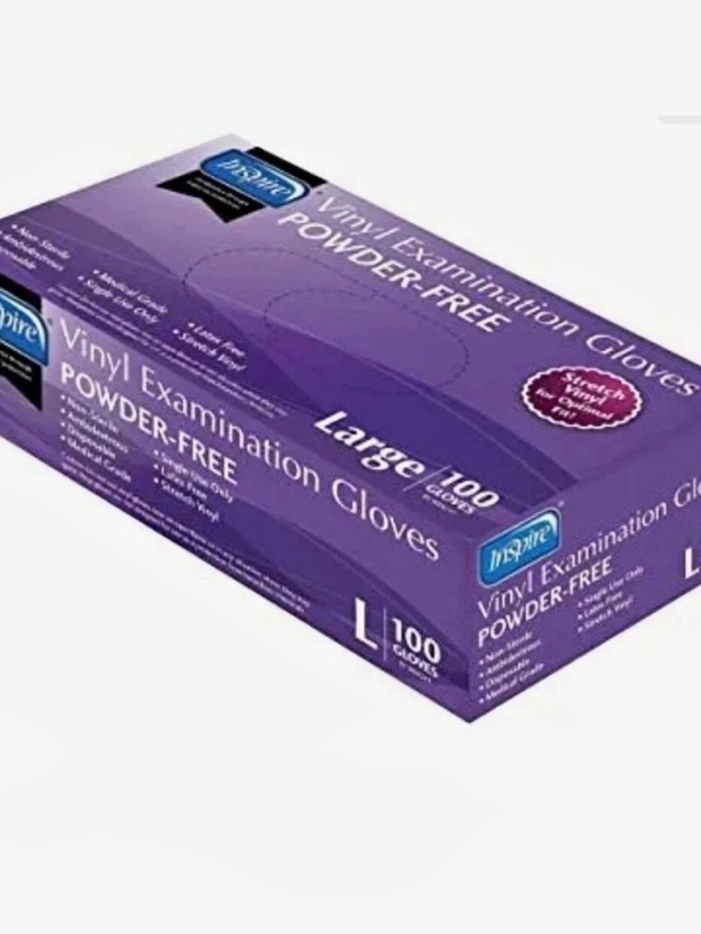 2 boxes Inspire Vinyl Examination Gloves Powder-Free Large 100 Count
